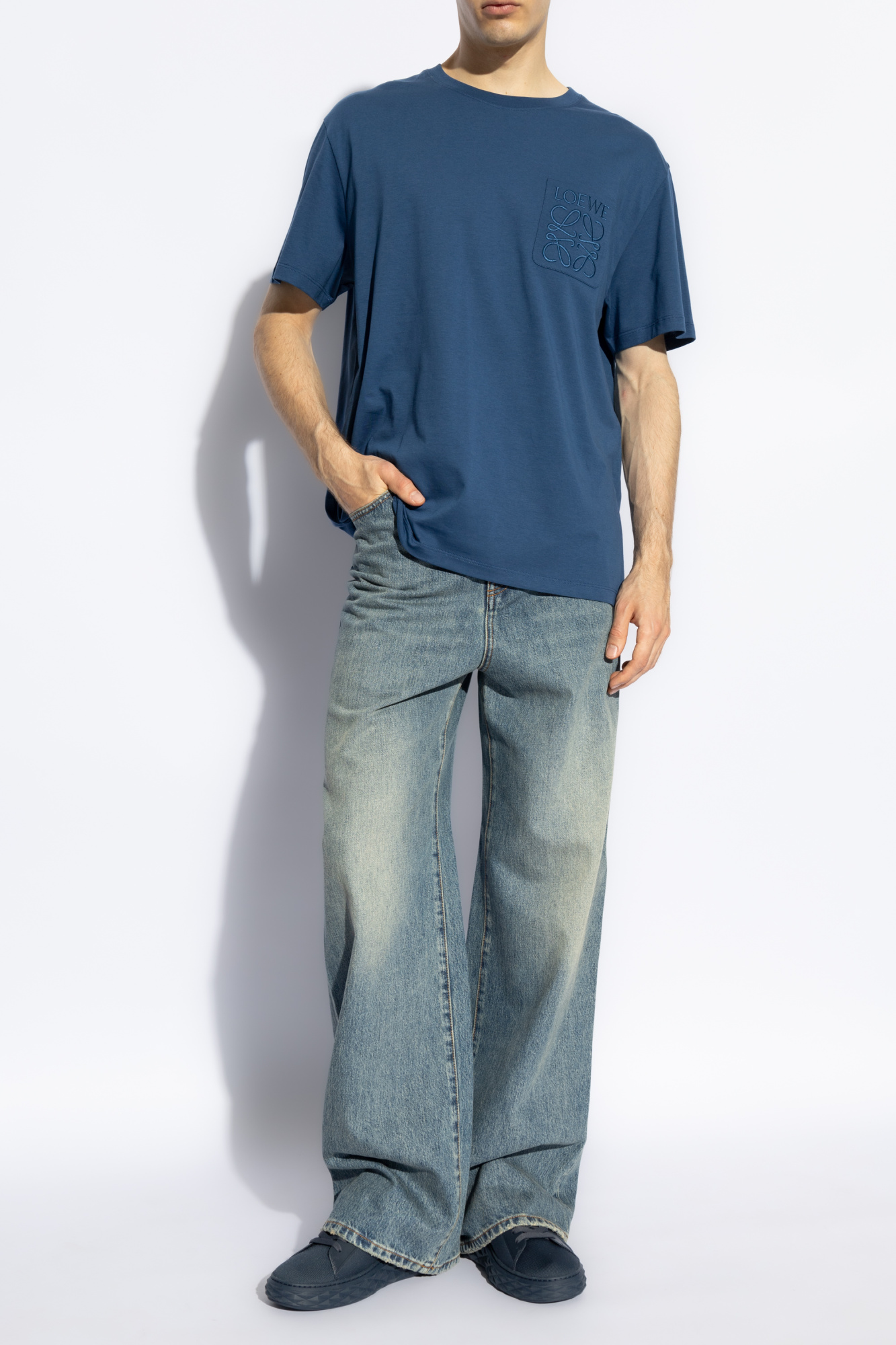 【関税&送料込】Loewe Blu Navy Girocollo Maniche Corte Svasa Loewe Cotton T | SchaferandweinerShops - Men's Clothing
